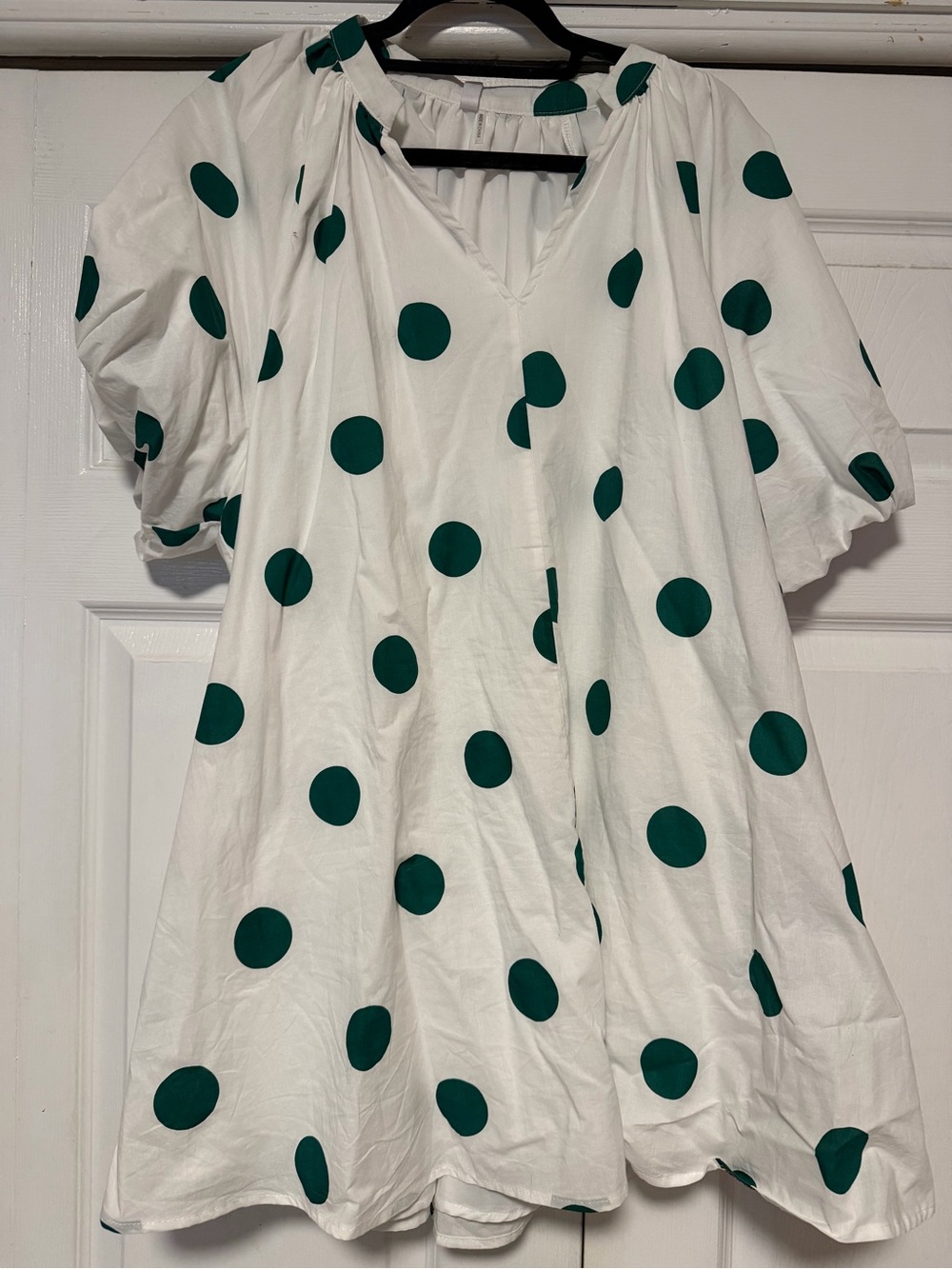 glam White Tunic with Green Polka Dots